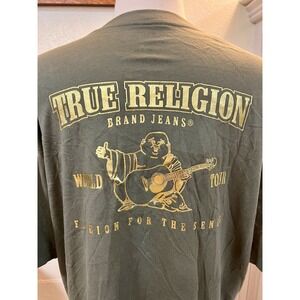 Men's‎ True Religion World Tour T-shirt Olive Green & Gold Metallic Size XL